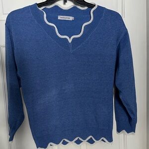MISSLOOK Royal Blue V-Neck Sweater with White Edging